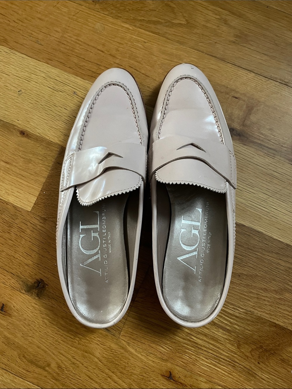 AGL Pale Pink Leather Penny Loafer Mules